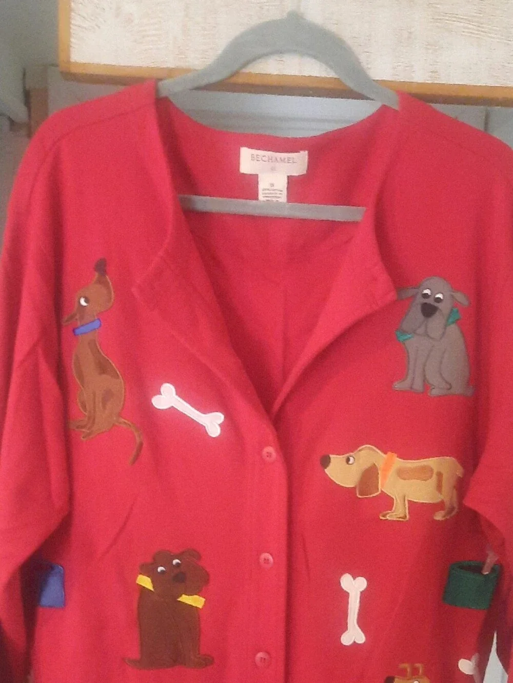 Bechamel Red Dog Applique Button-Up Cardigan